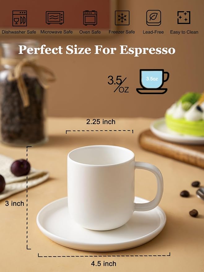 Set of 1 Espresso Cups And Saucers In Stronger Porcelain 3.5oz, Mini Coffee - Image 3