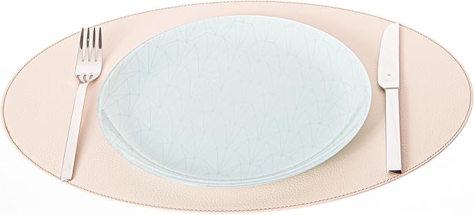 Nikalaz Oval Placemats Set (Pack of 4) Recycled Leather Table Mats 18 x 13 inches (45.7 x 33 Centimeters), Kitchen Dining Table Décor by Nikalaz (Beige - Creamy White)