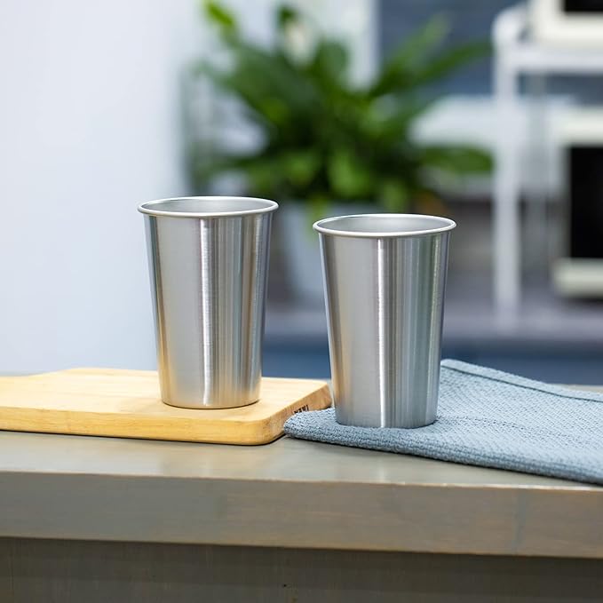 16 Pack 16oz Stainless Steel Pint Cup,Healthy Unbreakable and Stackable,Metal Drinking Glasses