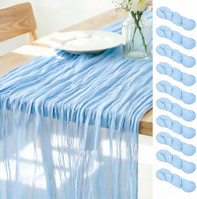Baby Blue Cheesecloth Table Runner 120 Inches 10 Pack Gauze Table Runner | by LINXTAR