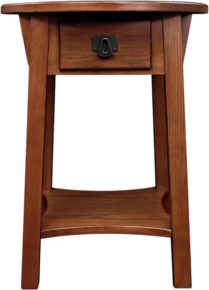 Leick Home Mission End Table, Solid Wood, 18 in. Round, 1 Storage Drawer, Bottom Shelf, Easy-Assembly, For Living Room/Bedroom, Russet, 18.0 in. Diameter x 24.0 in. H, 9056-RS
