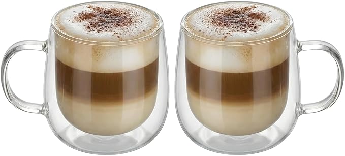 10oz Double Walled Glass Coffee Mugs Set of 2, Borosilicate Glass Cup, Heat & by BEoneBEwin