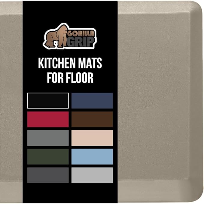 GORILLA GRIP Comfortable Cushioned Kitchen Mats for Floor, Waterproof and Stain Resistant Soft Top, 3/4 Inch Thick Ergonomic Standing Desk Anti Fatigue Mat, Foam Supports Ankles and Feet, 17x24, Taupe