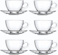 Glass Teacup and Saucer Set, 6 Pack Coffee Mug by GURUDAR