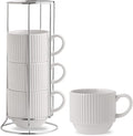 HASENSE 15 oz Ribbed Stackable Coffee Mug Set of 4, Porcelain Latte Cups by Hasense