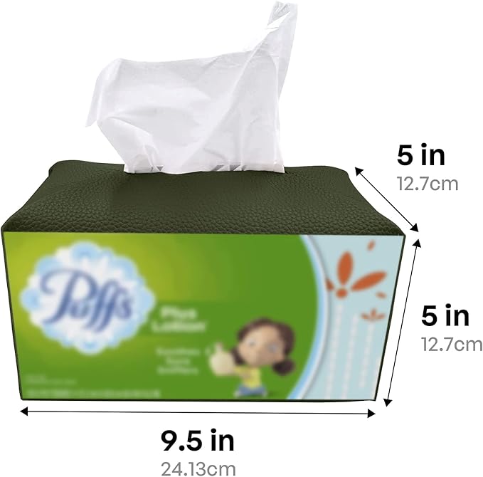 Carrotez Tissue Box Cover, [Refined] Modern PU Leather Rectangular Tissue Box Holder - Decorative Holder/Organizer for Bathroom Vanity Countertop, Night Stands, Office Desk 9.5"X5"X5" - Khaki