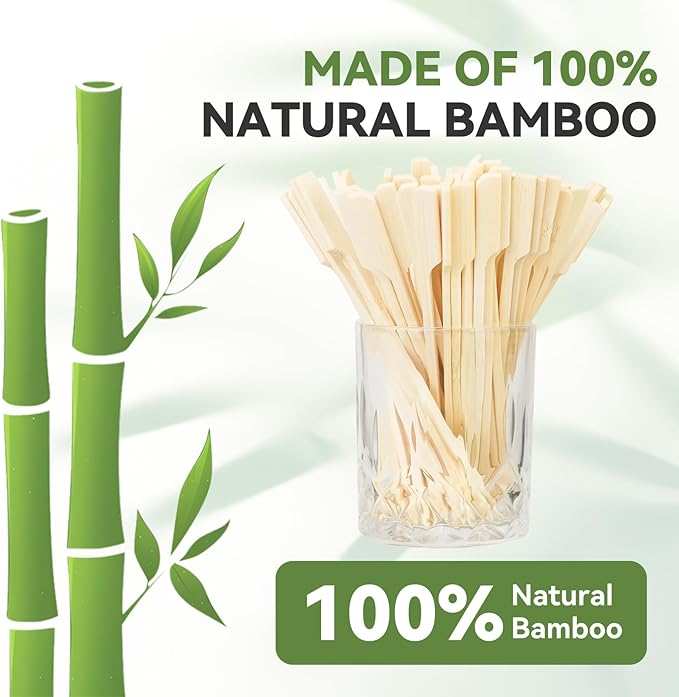 100PCS Cocktail Picks, Fancy Toothpicks for Appetizers, Decorative Skewers for Appetizers Drinks Party Fruit,4.7 Inch Long Wooden Bamboo Paddle Food Sticks Charcuterie Boards Accessories