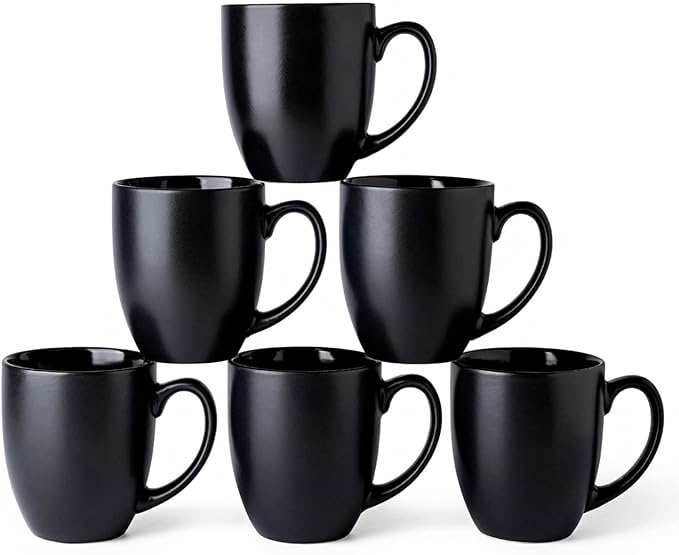 AmorArc 16 oz Coffee Mugs Set of 6, Large Ceramic Matte Black Coffee Cups | by AmorArc