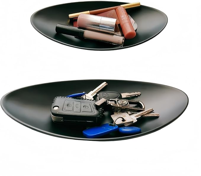 2 Pcs A5 Melamine Jewelry Dish Trinket Tray oval Trays Black Accessory Organizer Bowl