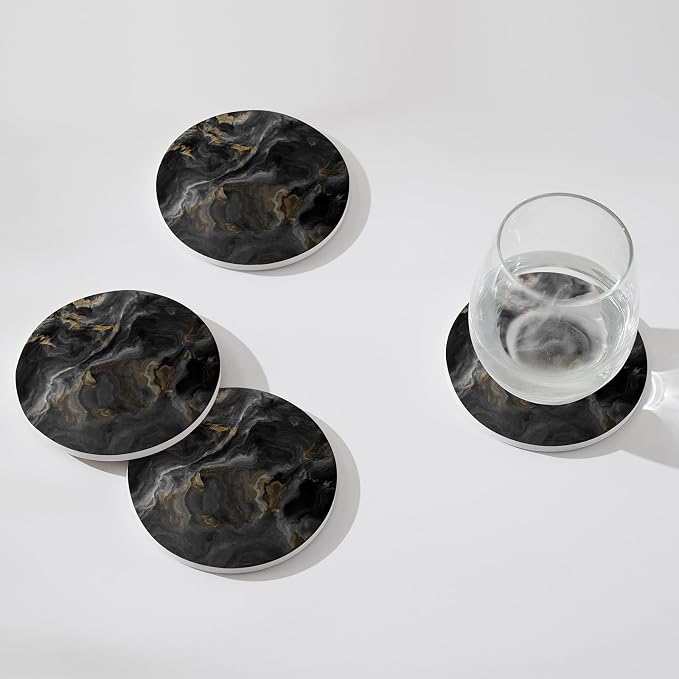 Set of 6 Abstract Black Marble Coasters - Image 3