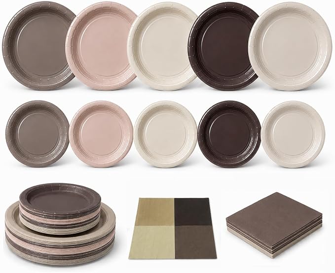 Beige Brown Paper Plates and Napkins Set, Earth Tone Gradient Party Plates by RVXHUA