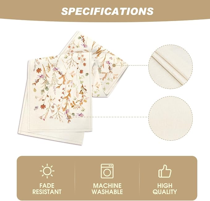 Artoid Mode 210 GSM Fall Table Runner 13x36 Inch Home Party Decor | Floral - Image 5