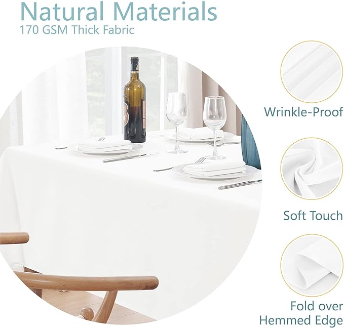 2 Pack Rectangle Tablecloth, 60x84 inch, Water Resistant Wrinkle Free Linen Textured Table Cloth Washable, Decorative Fabric Table Cover for Dining, Party and Camping, White