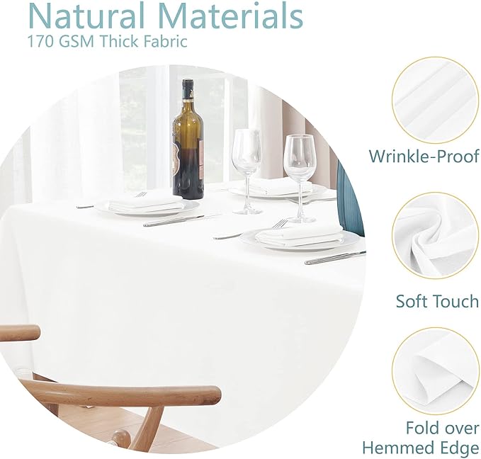 Rectangle 10 Feet Tablecloth 60x144 inch Linen Textured Table Cloth Stain and Wrinkle Resistant Washable Polyester, Decorative Table Cover Waterproof for Dining, Buffet and Camping, White