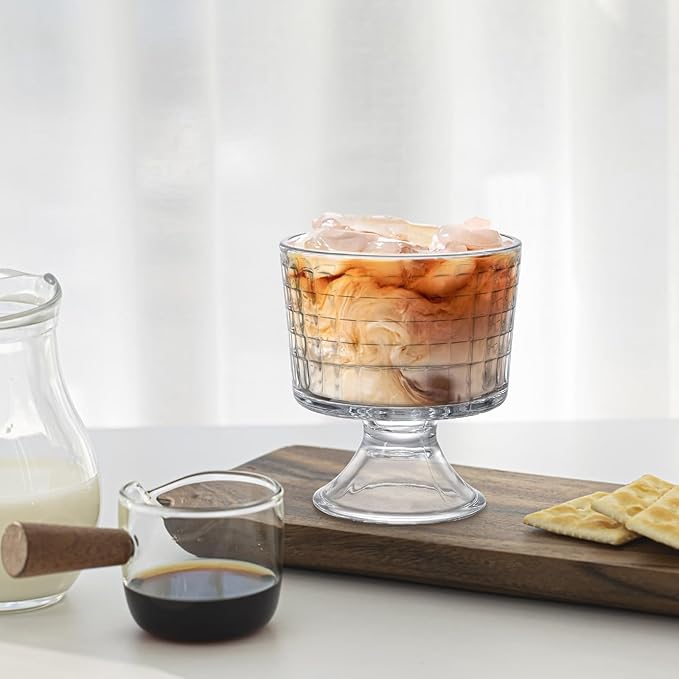 Peohud 6 Pack Glass Dessert Bowls, 10 Oz Footed Ice Cream Cups, Crystal Trifle Bowl Parfait Cup for Fruits, Pudding, Sundaes, Milkshakes, Nuts, Snack