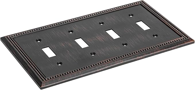 Henne Bery Sunken Pearls Heavy Duty Decorative Wall Plate Switch Plate Outlet Cover (Quad Toggle, Aged Bronze)