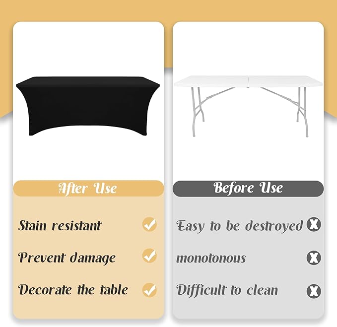 HAISIWLKJ 3 Pack Table Cloth 8ft Black Tablecloths for Rectangle Folding Table Spandex Fitted Stretch Table Cover Wrinkle Resistant Washable Table Protector for Party, Wedding, Banquet, Festival.