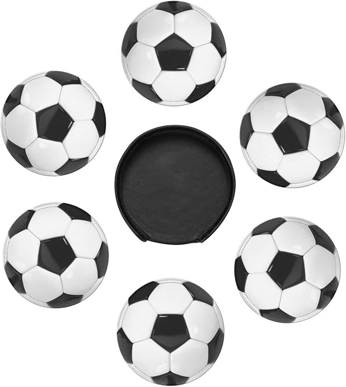 Football Soccer Coasters for Drinks with Holder Leather Coasters Set of 6 for Coffee Table