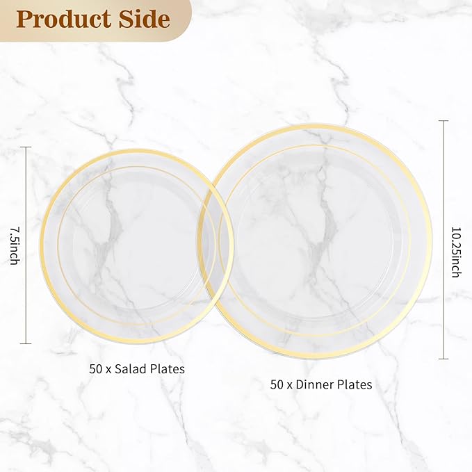 BESTVIP 100PCS Clear Plastic Plate, Disposable Party Plates with 50 Dinner and 50 Dessert Plates, Plastic Plate for Party, Wedding and Birthday