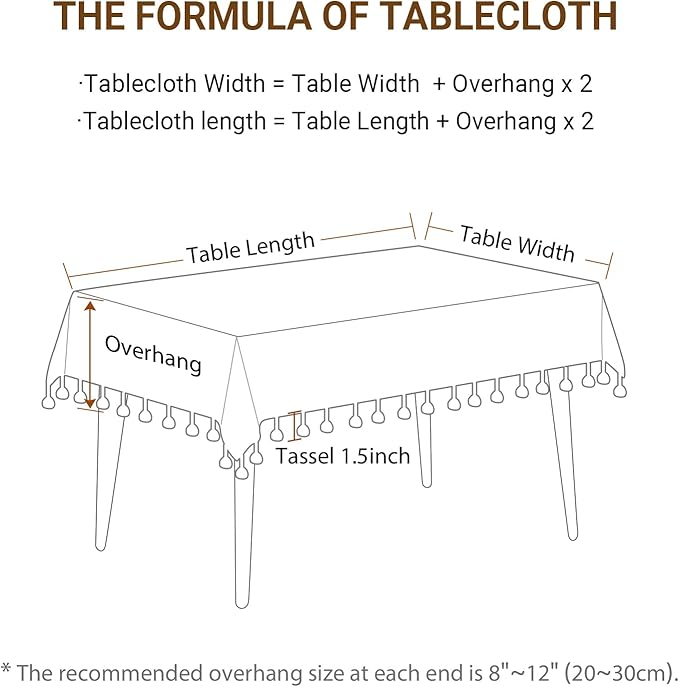 Deep Dream Tablecloths, Embroidered Waterproof Table Cloth Cotton Linen Wrinkle Free Anti-Fading Table Cover Decoration for Kitchen Dinning Party Christmas, 55 x 120 Inch - Light Brown