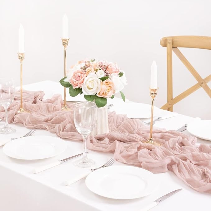 12 Pack Pink Table Runner 10ft Rustic Gauze Cheesecloth Table Decor | - Image 4