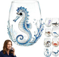 Artisanal Blue Ringed Octopus Glassware, 3D Ocean Glass Wine Glass，Seahorse | by Unknown