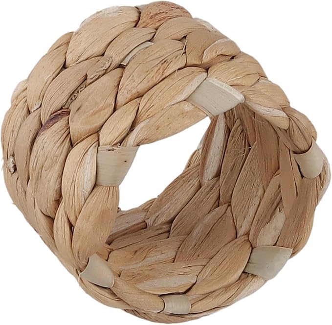 SHEUTSAN Woven Water Hyacinth Napkin Rings, Braided Design, 1.96 x 1.37 Inch, Set of 24, Farmhouse Style