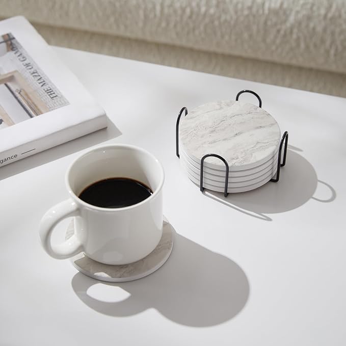Set of 6 Off White Abstract Onyx Marble Coasters - Image 5