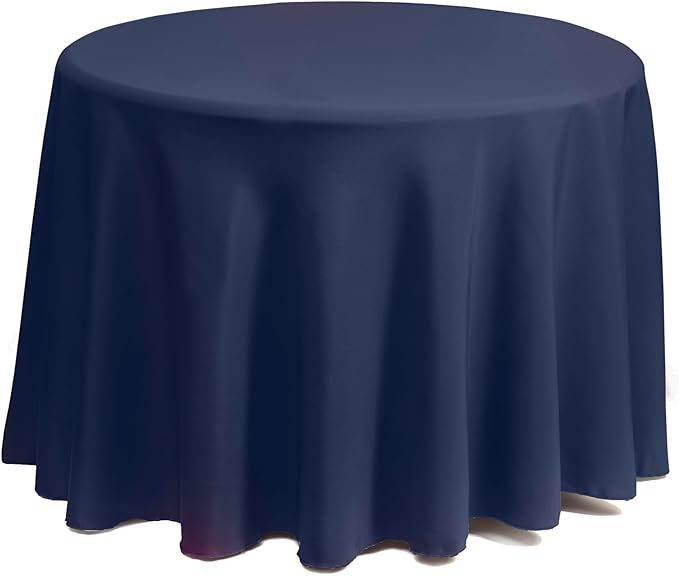 Gee Di Moda Round Tablecloth - 120 Inch Navy Blue Round Table Cloth for 60 to 96 Inch Round Tables - Heavy Duty Washable Fabric - for Buffet Table, Holiday Party, Dinner, Wedding & Baby Shower