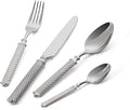 16-Piece Premium Silverware Set, Roman Rope-Pattern Flatware Crafted in 18/10 Stainless Steel, Elegant Silver Cutlery Set Service for 4, Heavy Duty Tableware with Mirror Polish, Dishwasher Safe