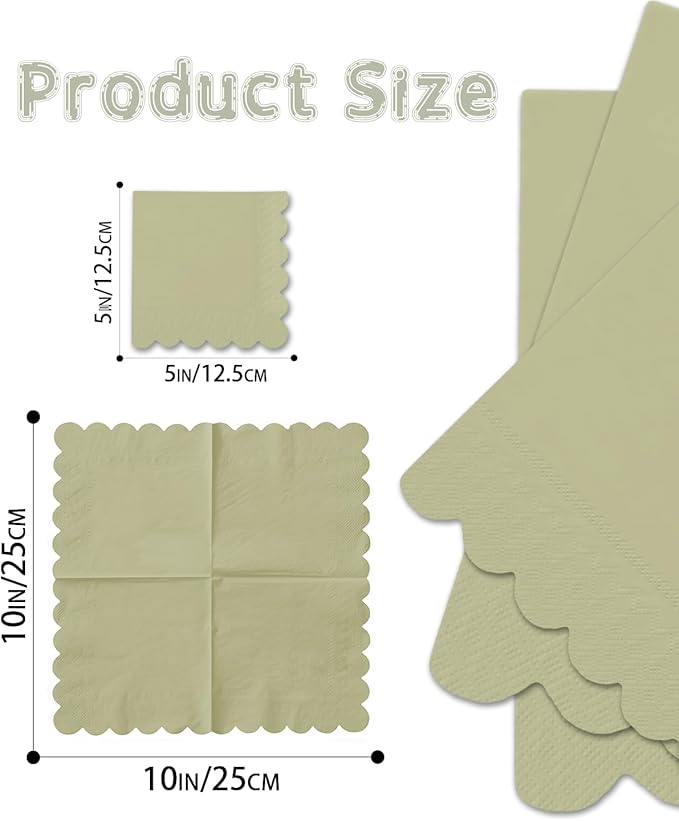 qiqee Khaki Cocktail Dinner Napkins 5x5inch Disposable Beverage,Wedding, Birthday Party Dessert Wave Paper Napkins(120 Count)