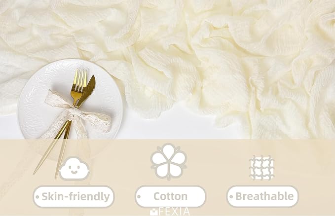 Beige Cheesecloth Table Runner Gauze Rustic Boho Home Decoration | 30x120 Inches - Image 6