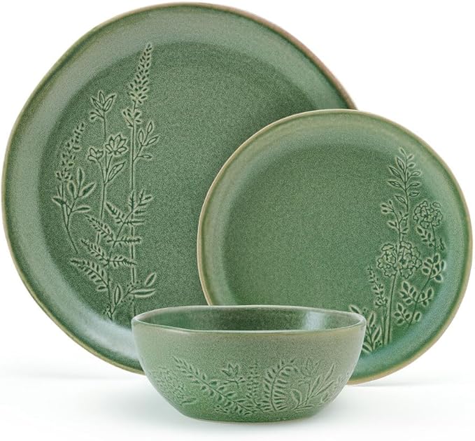 Pfaltzgraff Carrie 12 Piece Dinnerware Set, Service for 4, Green