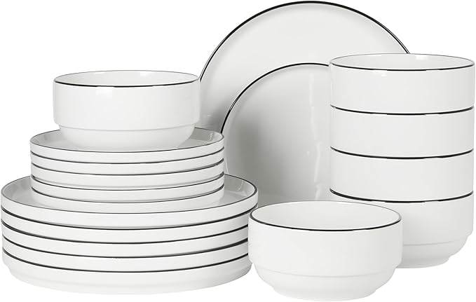 Gibson Home Rothernberg Plates and Bowls 18 Piece Porcelain White Dinnerware by GibsonHomewares