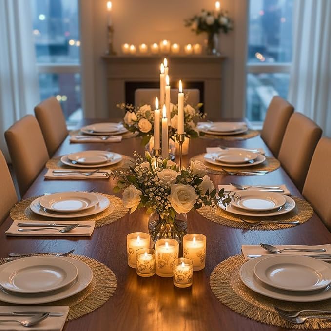FAVE Set of 8 Gold Vinyl Round Placemats, Decorative Tassel Washable for Table Setting, Home Dining, Party, Restaurant (15 Inch,8PCS)