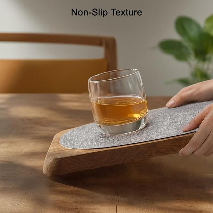 Myir JUN Reversible Vinyl Round Placemats Set of 4, Faux Leather Place Mats Dual Sided Waterproof Oilproof Wipeable, Heat-Resistant Table Mats for Kitchen Dining Indoor Outdoor (14", Light Gray Beige)