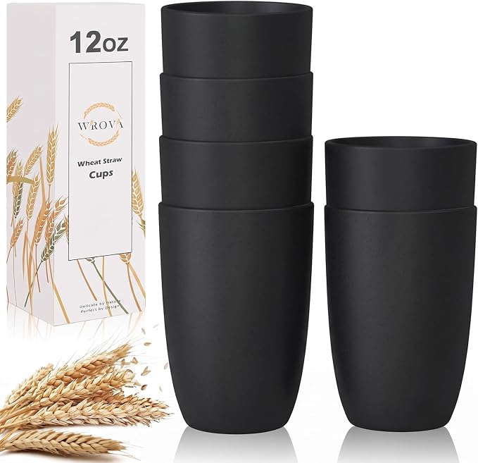 Wrova Wheat Straw Cups 6 PCS Good Alternative to Plastic Reusable Cups 12 oz by WROVA