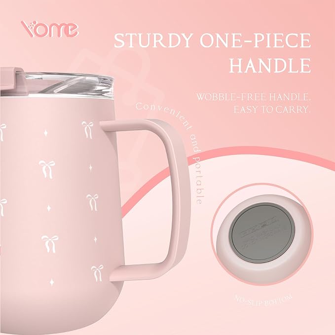 YOME 10oz Bow Light Pink Insulated Coffee Mug - Image 6