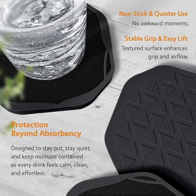 UMIRRO Absorbent Felt & Silicone Coasters Set of 6 - Image 5