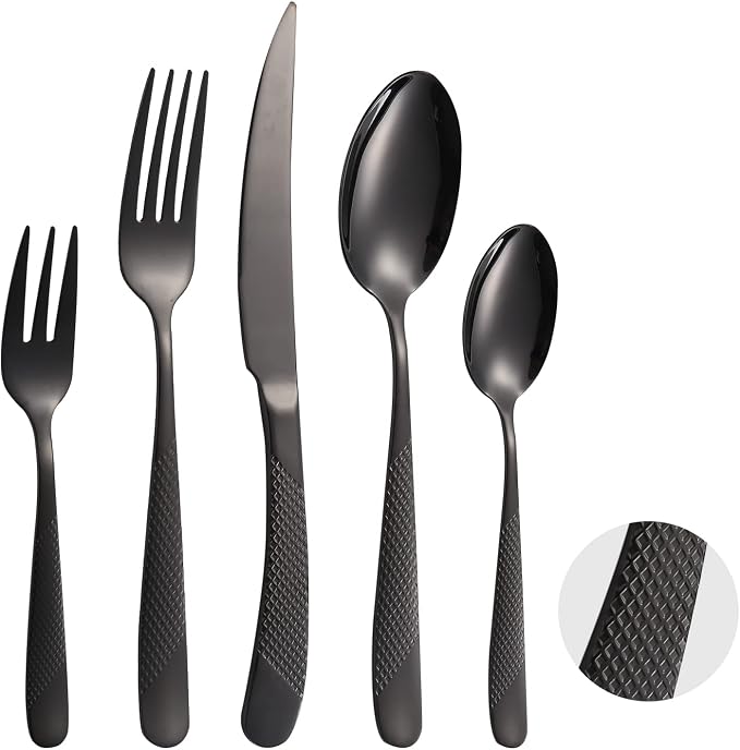 A·HOUSEWARE Black Silverware Hammered Flatware Kichen Stainless Steel Cutlery by A%C2%B7HOUSEWARE