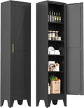 Narrow Metal Cabinet with 4 Adjustable Shelves and Barn Doors,Tall Bathroom Storage Cabinet, Metal Pantry Organizer for Kitchen,Home Office, Dining Room,Black