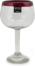 NOVICA Hand Blown Clear Red Recycled Glass Wine Glasses, 12 Oz 'Ruby Globe' by Novica