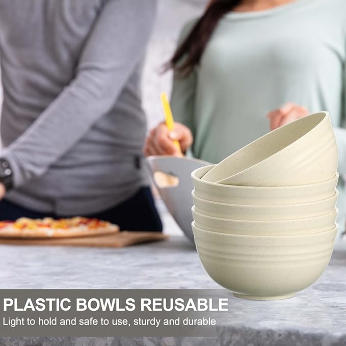 Eccliy 24 Pcs Wheat Straw Bowl Sets, Unbreakable Cereal Bowl 24 oz, Microwave and Dishwasher Safe Bowls for Cereal, Salad, Snack and Soup, Winter Style(Nordic Beige)