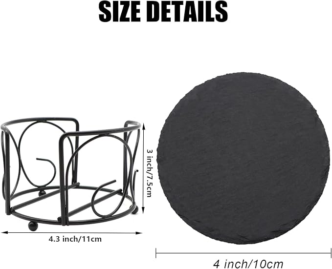 8 Pack 4 Inch Round Black Slate Coasters Set - Image 2