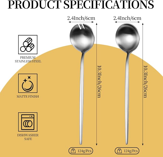 Salad Servers, O.C.E. Spoon and Fork Set, 10.3 inch Salad Utensils, Premium - Image 2