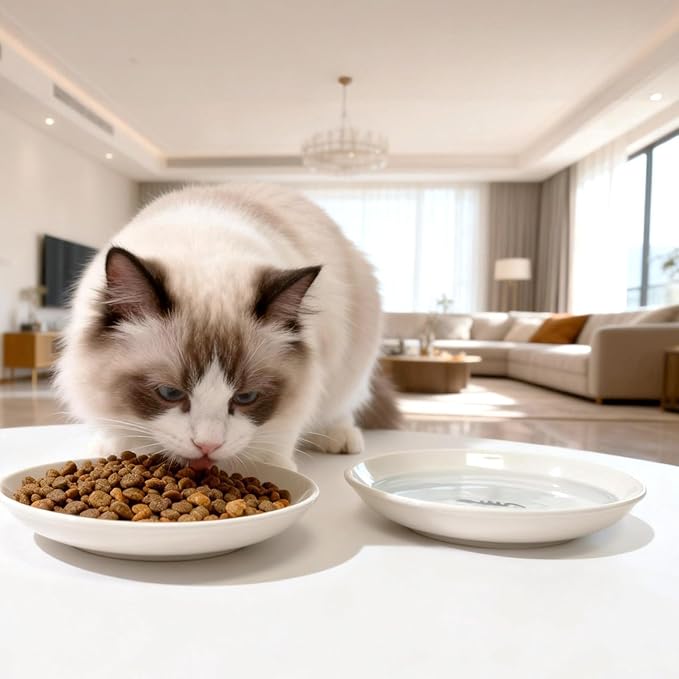 [8 Pack] Ceramic Cat Food Bowl, Cute Cat Bowls Whisker-Friendly, 5.9" Shallow Wide Kitten Plates, Easy to Clean Indoor Feeding Dishes