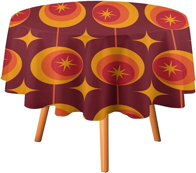 Modern Mid Century Round Tablecloth, Abstract Vintage Geometric Print Tablecloth for Home Party Dining Room Kitchen Decor 60Inch(152cm)