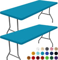 Spandex 6 Foot Rectangle Table Cloth 2 Pack, Elastic Fitted Tablecloths for Picnic, Stretch Washable Patio Table Cover for Outdoor, Camping, Banquet and Parties (Teal, 30"x72")