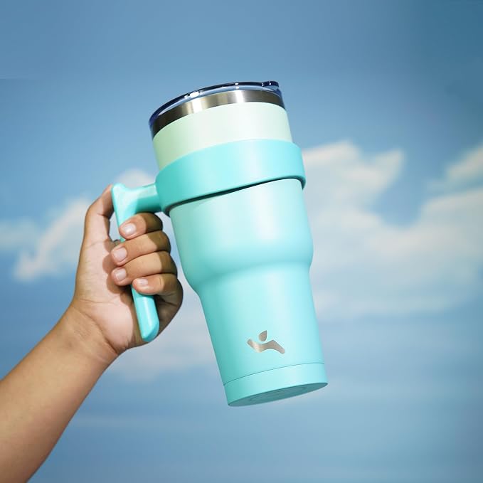 Konokyo 30 oz Tumbler with Handle and Straw, Insulated Travel Mug | Mint; - Image 5