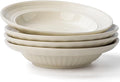 Wide Rim Soup Bowls, 11oz Small Capacity Rimmed Pasta Bowls Set of 4, 8 Inch Ceramic Salad Bowl, Shallow Plates, Elegant Dinner Cereal Serving - Microwave Dishwasher Oven Safe - Beige